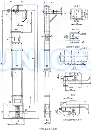 TD型斗式提升機外形尺寸圖